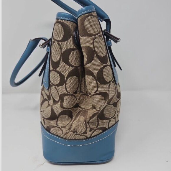 NWOT Vintage Y2K Coach Monogram Hampton Turquoise Blue Leather Satchel Purse Bag - Picture 8 of 10